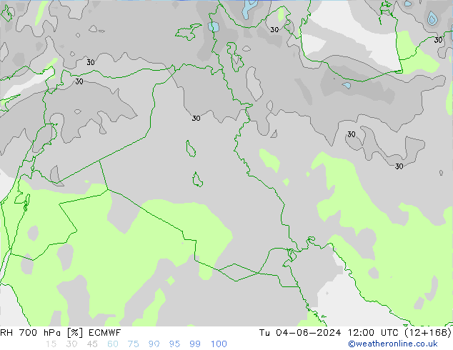 RH 700 hPa ECMWF wto. 04.06.2024 12 UTC