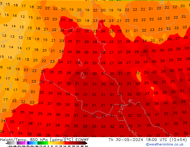 Z500/Rain (+SLP)/Z850 ECMWF  30.05.2024 18 UTC