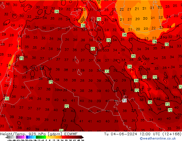 Height/Temp. 925 hPa ECMWF Tu 04.06.2024 12 UTC