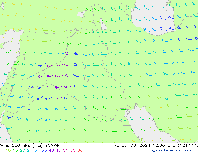 Vento 500 hPa ECMWF Seg 03.06.2024 12 UTC