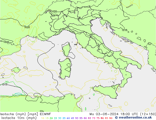 Isotachs (mph) ECMWF Mo 03.06.2024 18 UTC