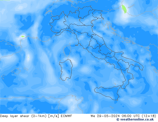 Deep layer shear (0-1km) ECMWF We 29.05.2024 06 UTC