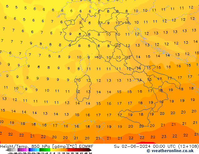 Height/Temp. 850 hPa ECMWF dom 02.06.2024 00 UTC