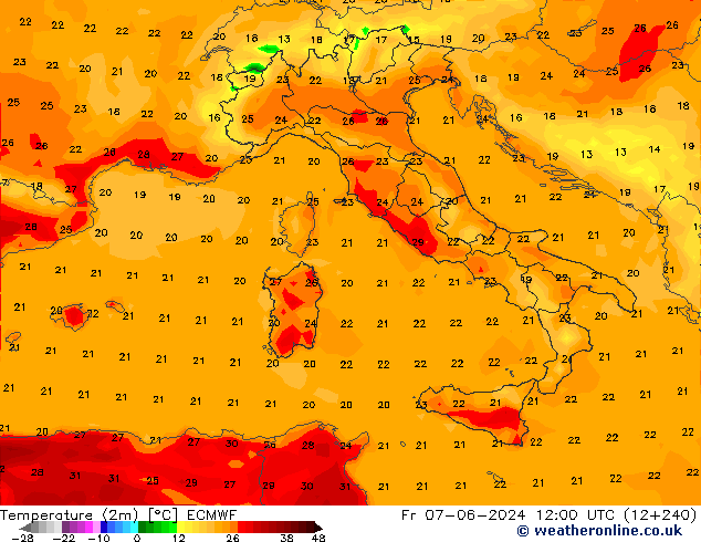 température (2m) ECMWF ven 07.06.2024 12 UTC