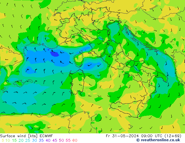 Surface wind ECMWF Fr 31.05.2024 09 UTC