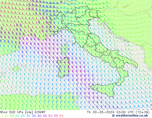 Wind 500 hPa ECMWF do 30.05.2024 03 UTC