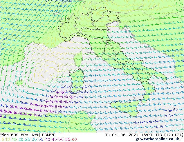 Wind 500 hPa ECMWF Tu 04.06.2024 18 UTC