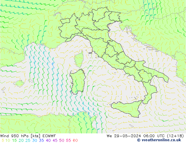 Rüzgar 950 hPa ECMWF Çar 29.05.2024 06 UTC