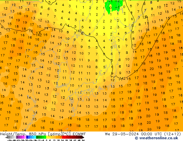 Height/Temp. 850 гПа ECMWF ср 29.05.2024 00 UTC