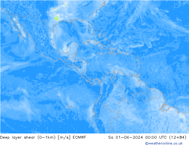 Deep layer shear (0-1km) ECMWF So 01.06.2024 00 UTC