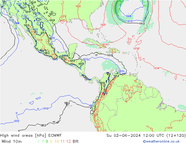 High wind areas ECMWF dom 02.06.2024 12 UTC