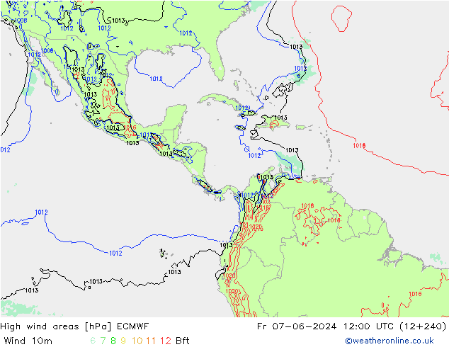 High wind areas ECMWF Sex 07.06.2024 12 UTC