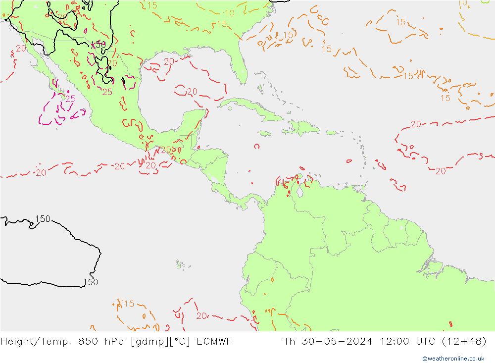 Z500/Rain (+SLP)/Z850 ECMWF чт 30.05.2024 12 UTC