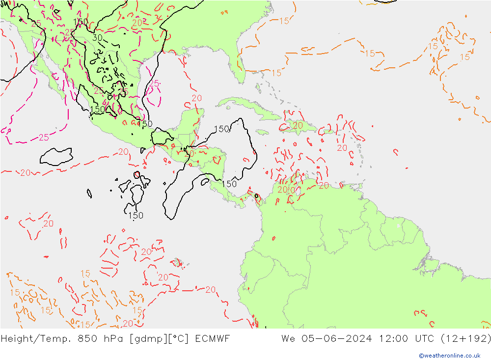 Z500/Rain (+SLP)/Z850 ECMWF mer 05.06.2024 12 UTC