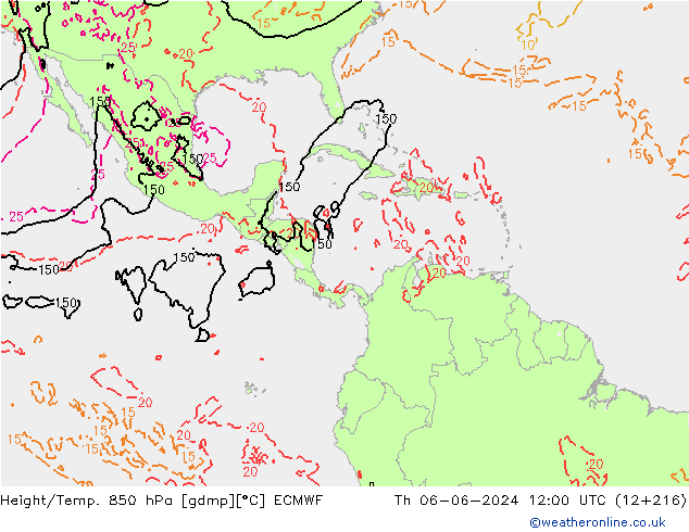 Z500/Rain (+SLP)/Z850 ECMWF Th 06.06.2024 12 UTC