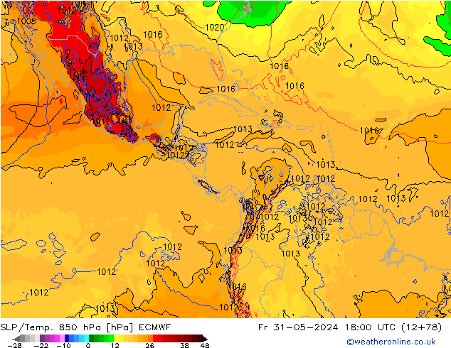 SLP/Temp. 850 hPa ECMWF Sex 31.05.2024 18 UTC