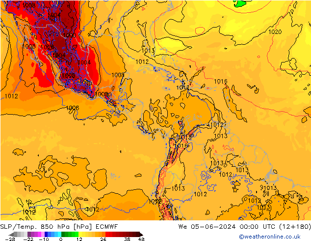 SLP/Temp. 850 hPa ECMWF wo 05.06.2024 00 UTC