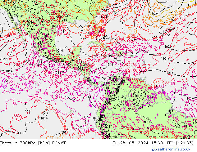 Theta-e 700hPa ECMWF Di 28.05.2024 15 UTC