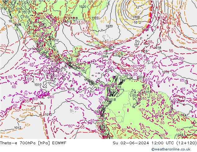 Theta-e 700гПа ECMWF Вс 02.06.2024 12 UTC