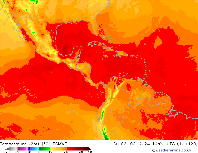 Temperatura (2m) ECMWF dom 02.06.2024 12 UTC