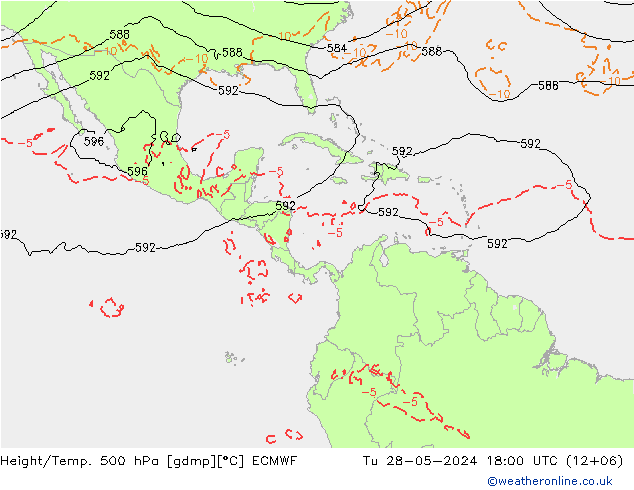 Z500/Rain (+SLP)/Z850 ECMWF wto. 28.05.2024 18 UTC