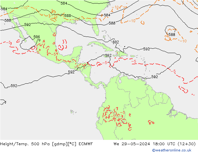 Z500/Rain (+SLP)/Z850 ECMWF We 29.05.2024 18 UTC