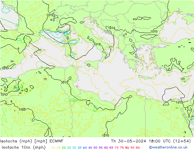 Eşrüzgar Hızları mph ECMWF Per 30.05.2024 18 UTC