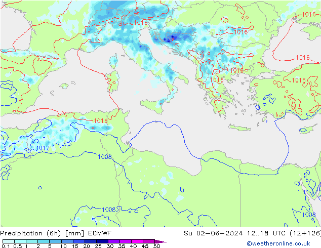 Totale neerslag (6h) ECMWF zo 02.06.2024 18 UTC