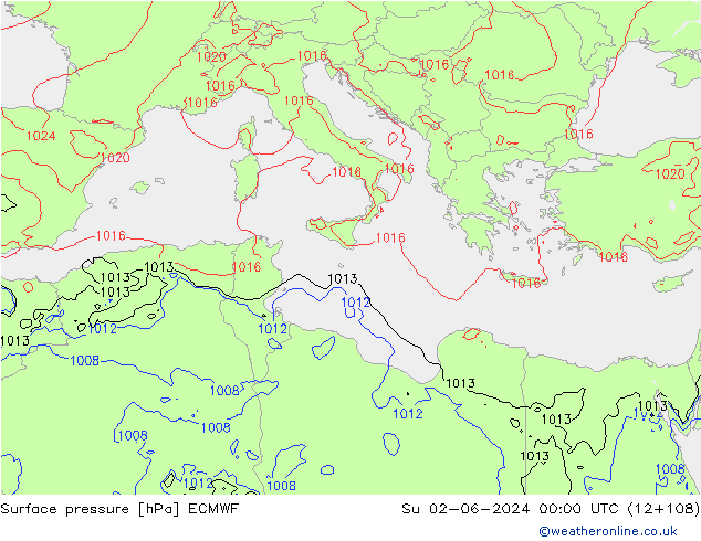 Luchtdruk (Grond) ECMWF zo 02.06.2024 00 UTC