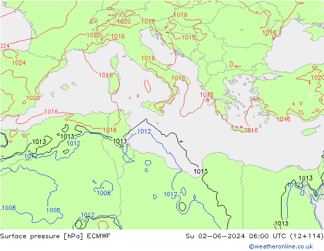 pressão do solo ECMWF Dom 02.06.2024 06 UTC