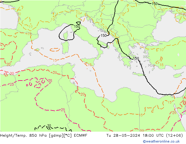 Z500/Regen(+SLP)/Z850 ECMWF di 28.05.2024 18 UTC