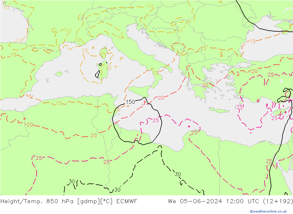 Z500/Rain (+SLP)/Z850 ECMWF mié 05.06.2024 12 UTC