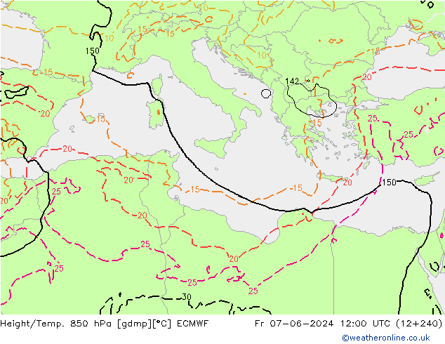 Yükseklik/Sıc. 850 hPa ECMWF Cu 07.06.2024 12 UTC
