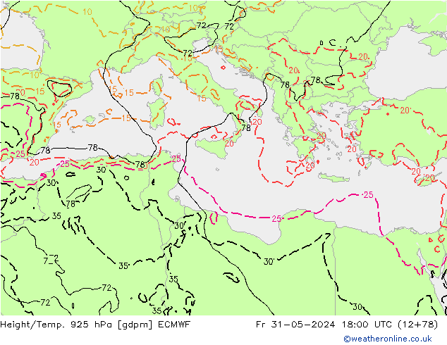 Yükseklik/Sıc. 925 hPa ECMWF Cu 31.05.2024 18 UTC