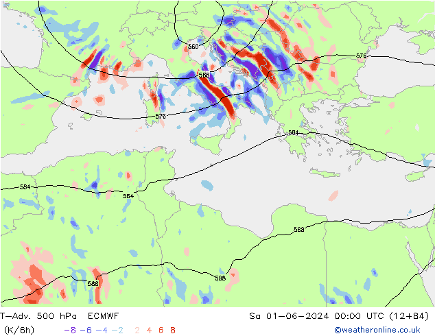 T-Adv. 500 гПа ECMWF сб 01.06.2024 00 UTC