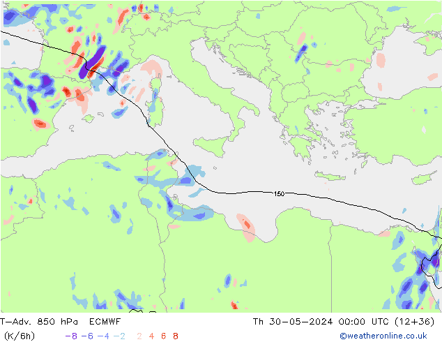 T-Adv. 850 гПа ECMWF чт 30.05.2024 00 UTC