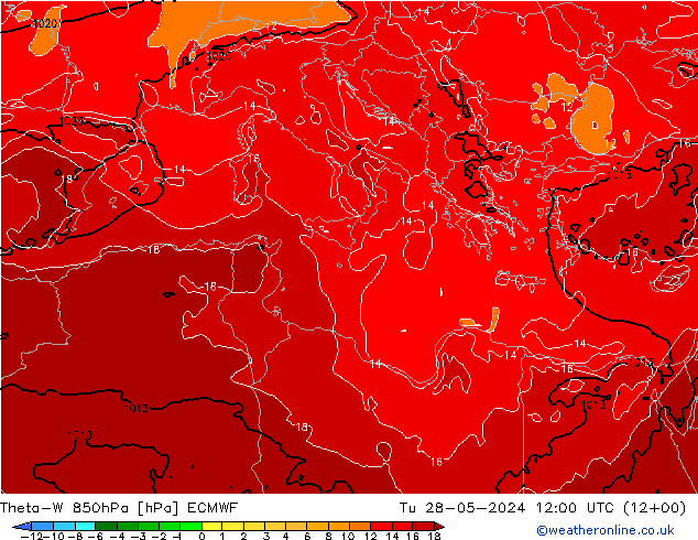 Theta-W 850hPa ECMWF Tu 28.05.2024 12 UTC