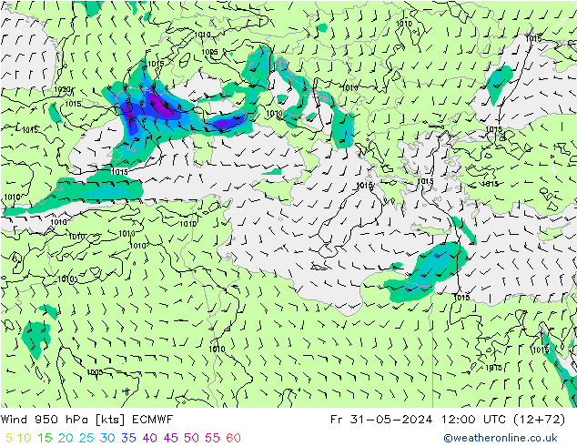 Vento 950 hPa ECMWF Sex 31.05.2024 12 UTC