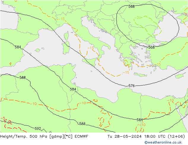 Z500/Regen(+SLP)/Z850 ECMWF di 28.05.2024 18 UTC