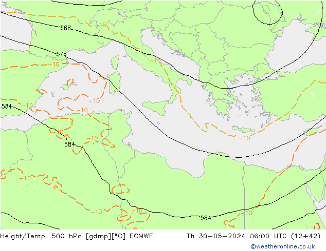 Hoogte/Temp. 500 hPa ECMWF do 30.05.2024 06 UTC