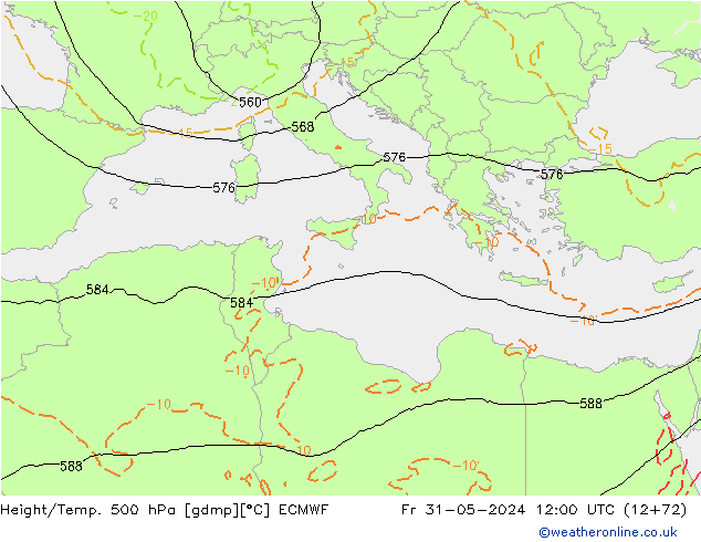 Geop./Temp. 500 hPa ECMWF vie 31.05.2024 12 UTC