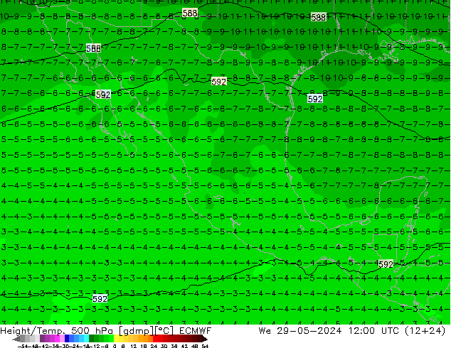 Z500/Rain (+SLP)/Z850 ECMWF We 29.05.2024 12 UTC