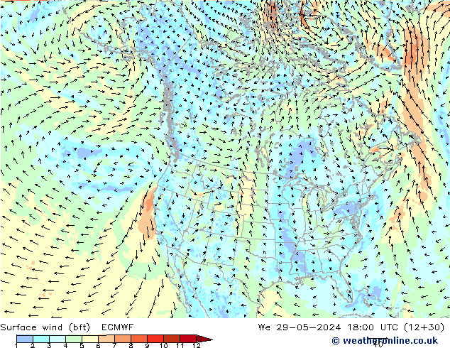 Surface wind (bft) ECMWF We 29.05.2024 18 UTC