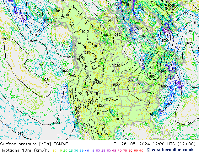 Eşrüzgar Hızları (km/sa) ECMWF Sa 28.05.2024 12 UTC