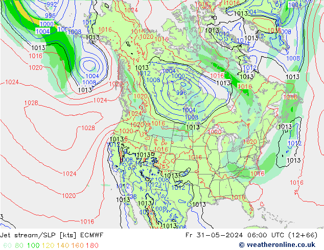 Jet Akımları/SLP ECMWF Cu 31.05.2024 06 UTC