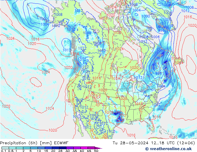 Precipitation (6h) ECMWF Tu 28.05.2024 18 UTC