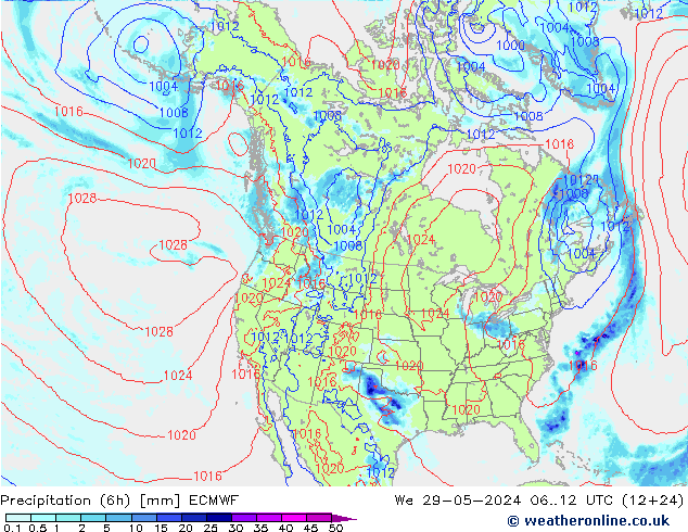 Z500/Rain (+SLP)/Z850 ECMWF Mi 29.05.2024 12 UTC