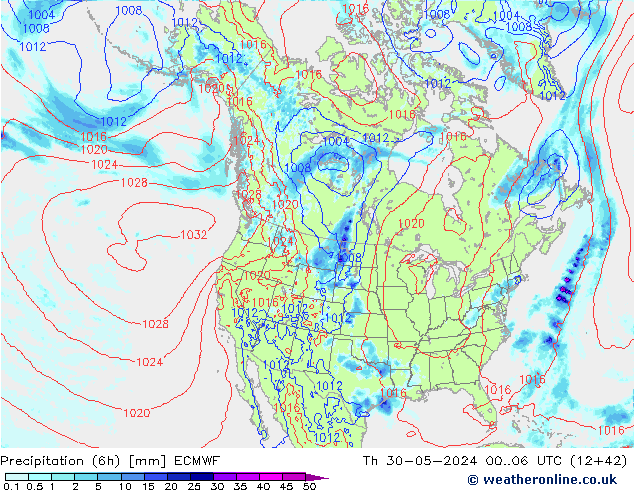 Z500/Rain (+SLP)/Z850 ECMWF Th 30.05.2024 06 UTC