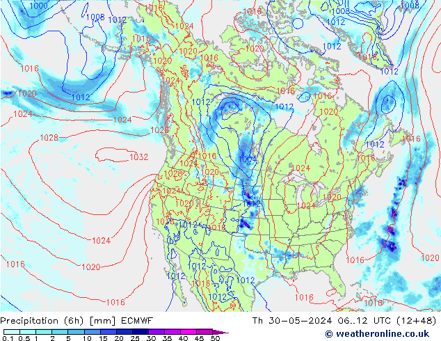 Z500/Rain (+SLP)/Z850 ECMWF Qui 30.05.2024 12 UTC