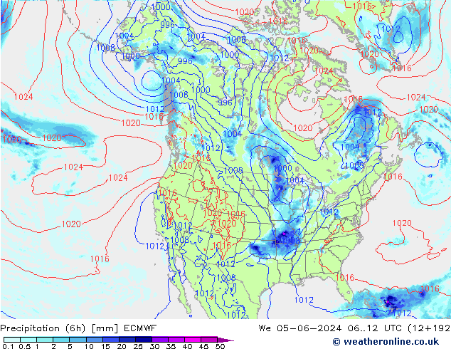 Precipitation (6h) ECMWF We 05.06.2024 12 UTC